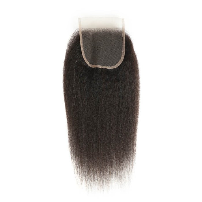 pre plucked natural black kinky straight virgin human hair with 4x4 closure
