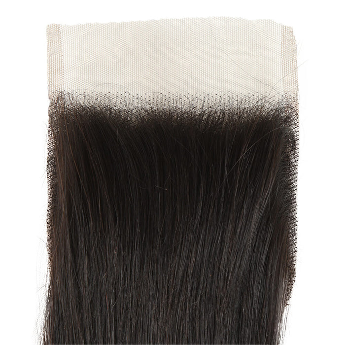 pre plucked silky straight natural black virgin human hair with 4x4 lace closure