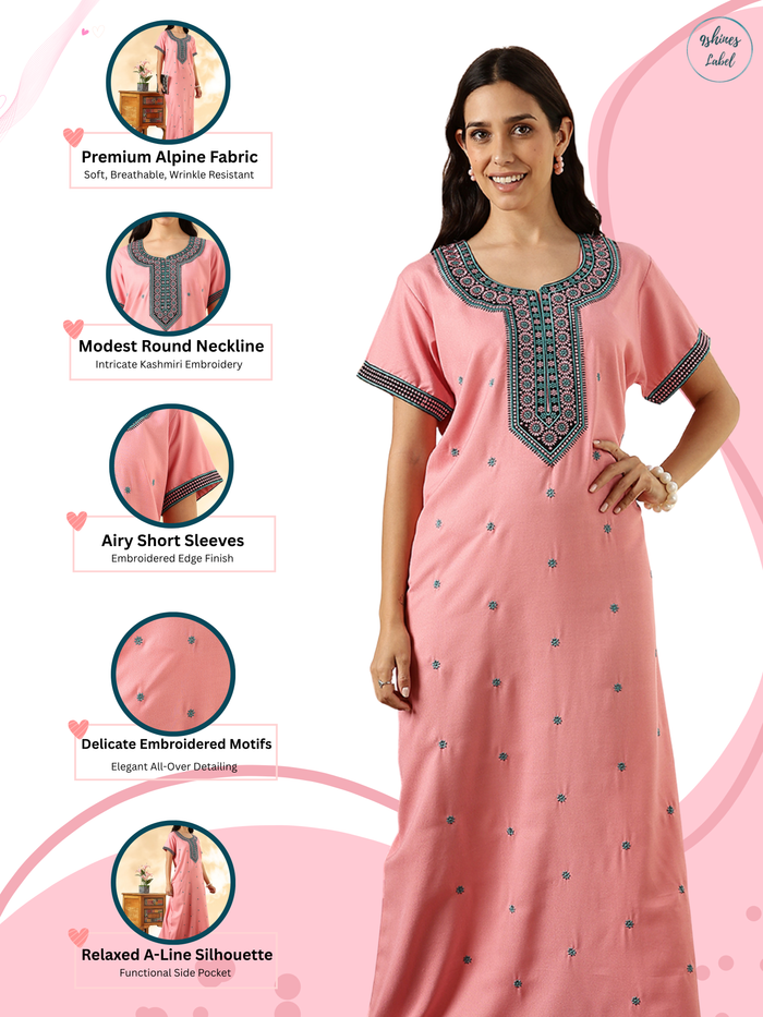 Raatrani Designer Nighty for Women Pastel Rose Soft Touch