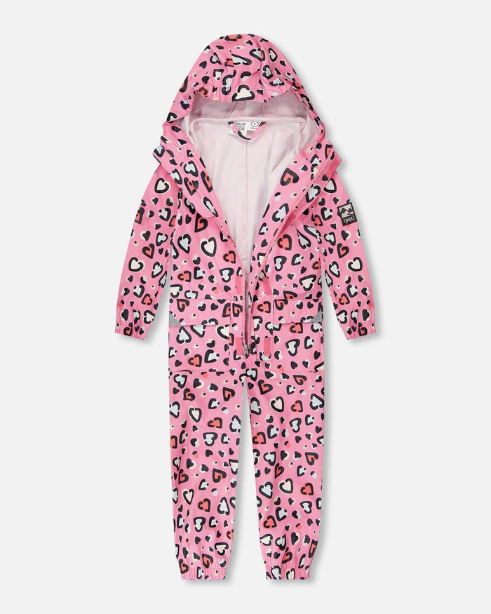 Rain One-Piece In Polyurethane Pink Heart Print-2
