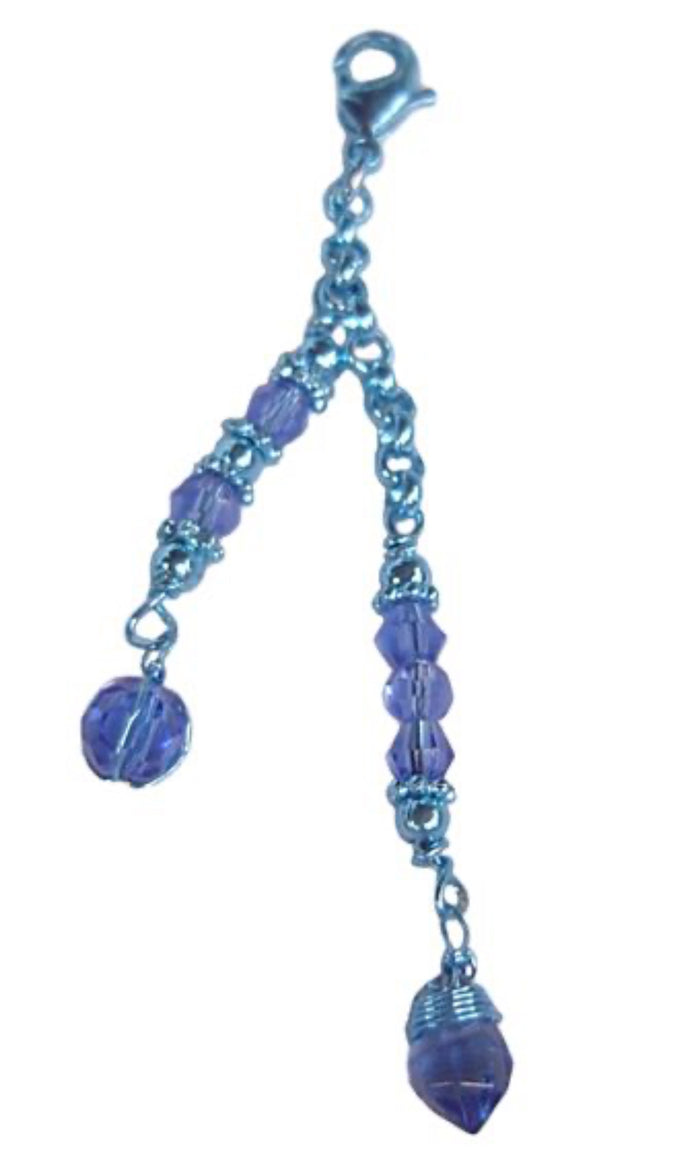 Blue bead charm accessory for Blue Rainbow Mini Hair Twister – 2" Spiral Hair Wrap featuring blue crystal beads and lobster clasp.