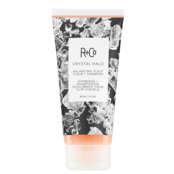R+Co CRYSTAL HALO scalp scrub, purifying shampoo for buildup, detoxifying scalp treatment, exfoliating scalp shampoo, balancing hair cleanser, shampoo scrub for healthy scalp, follicle-stimulating hair wash, scalp care for dry scalp, deep cleansing shampoo scrub, invigorating scalp shampoo