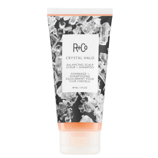 R+Co CRYSTAL HALO scalp scrub, purifying shampoo for buildup, detoxifying scalp treatment, exfoliating scalp shampoo, balancing hair cleanser, shampoo scrub for healthy scalp, follicle-stimulating hair wash, scalp care for dry scalp, deep cleansing shampoo scrub, invigorating scalp shampoo