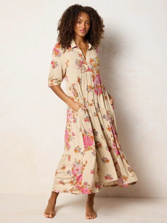 Rebecca "ButterSoft" Midi Dress - English Garden Cream-view 1