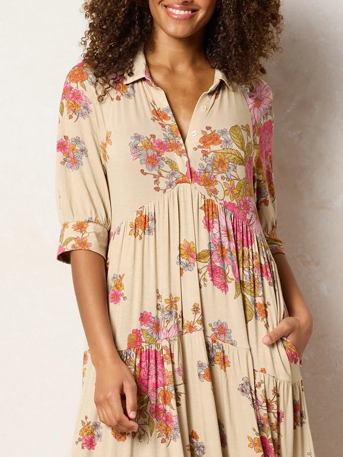 Rebecca "ButterSoft" Midi Dress - English Garden Cream-view 2