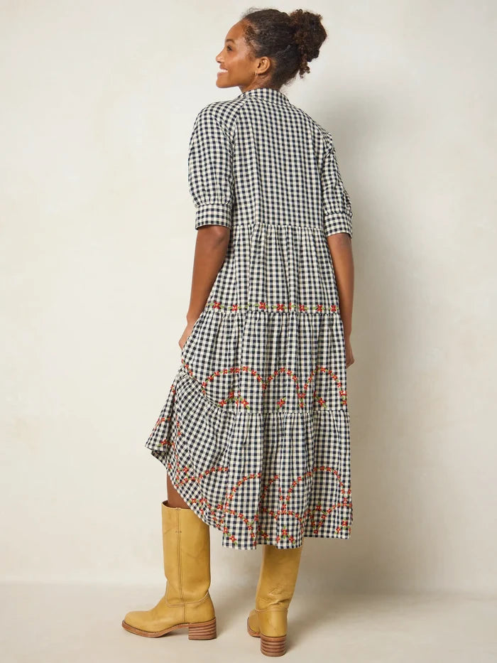 Rebecca Embroidered Cotton Midi Dress - Black Gingham-view 4