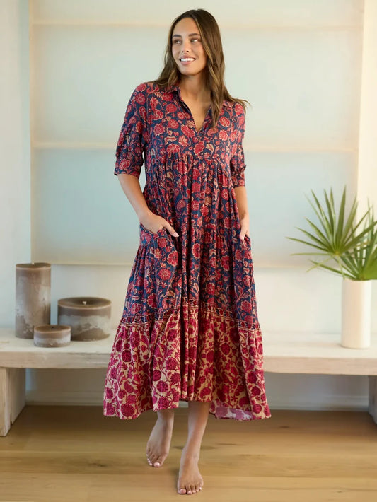 Rebecca Midi Dress - Ornate Paisley Navy-view 1