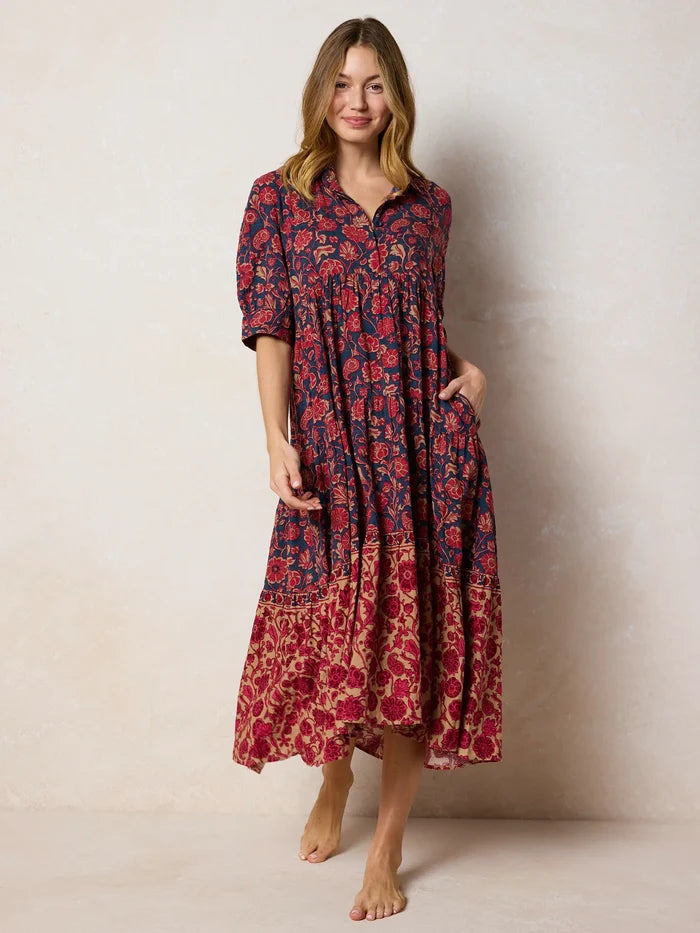 Rebecca Midi Dress - Ornate Paisley Navy-view 4