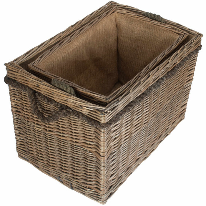 Rectangular Rope Handled Wicker Log Basket