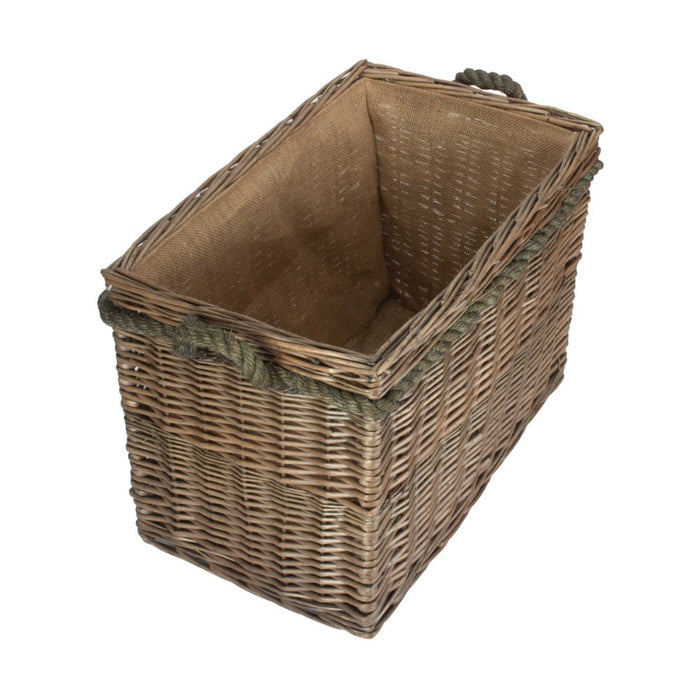 Rectangular Rope Handled Wicker Log Basket