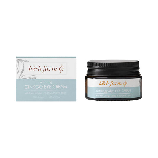20ml jar The Herb Farm Restoring Gingko Eye Cream with fresh gingko extract and Borealine Expert.