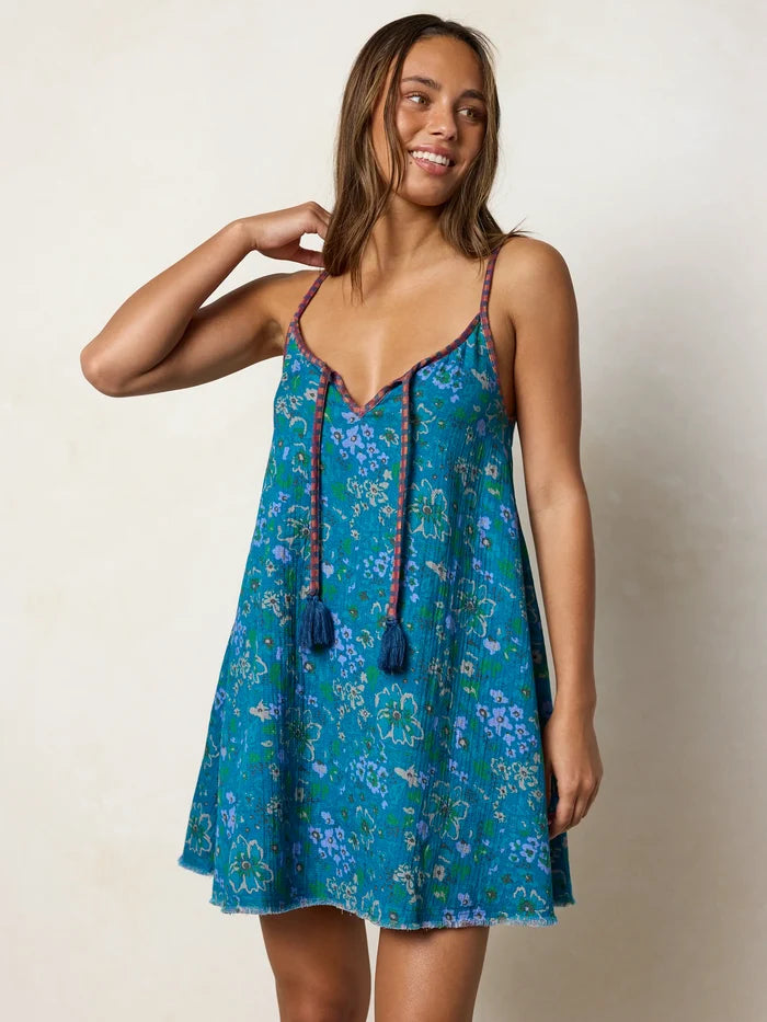 Reversible Cotton Gauze Mini Dress - Magenta Navy Gingham-view 5