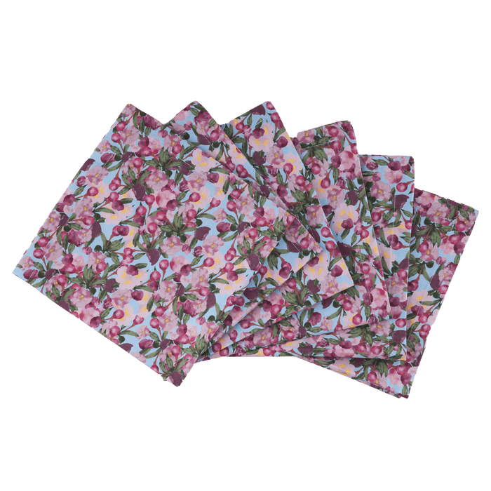 Full view of the Romance Is Dead Organic Cotton Napkins in Blue — Set of 6