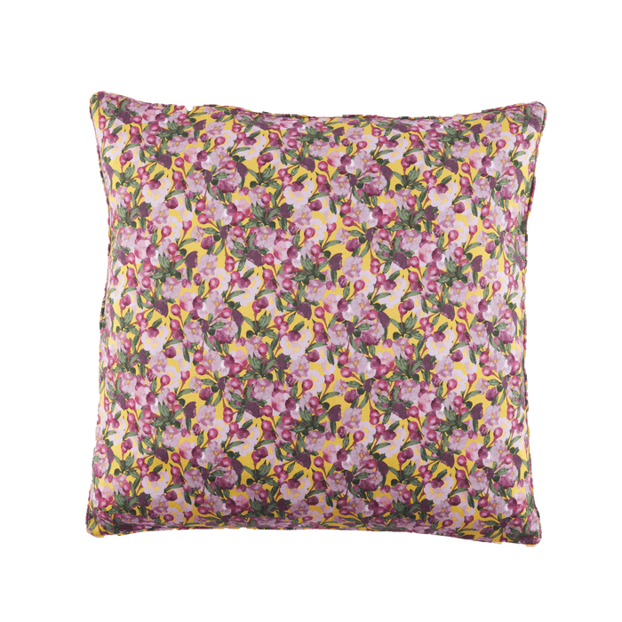 Full view of the Romance Is Dead Organic Cotton Square Pillow Cover in Yellow
