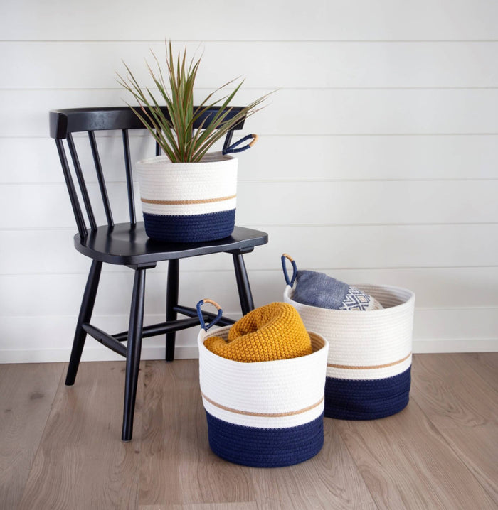 Round Navy White Storage set of 3