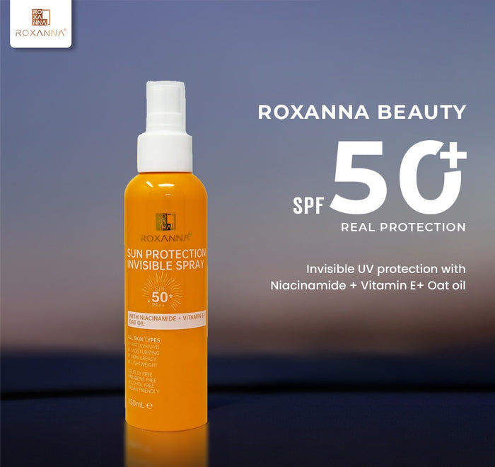 Roxanna Invisible Sunscreen Spray SPF50+ – Lightweight Non-Greasy Sun Protection for Face & Body (150ml)