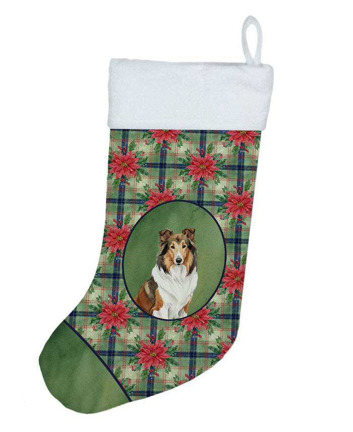 Sable Collie Christmas PoinsettIas Holiday Stocking