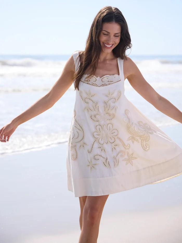 Sadie Eyelet Mini Dress - Ivory-view 1