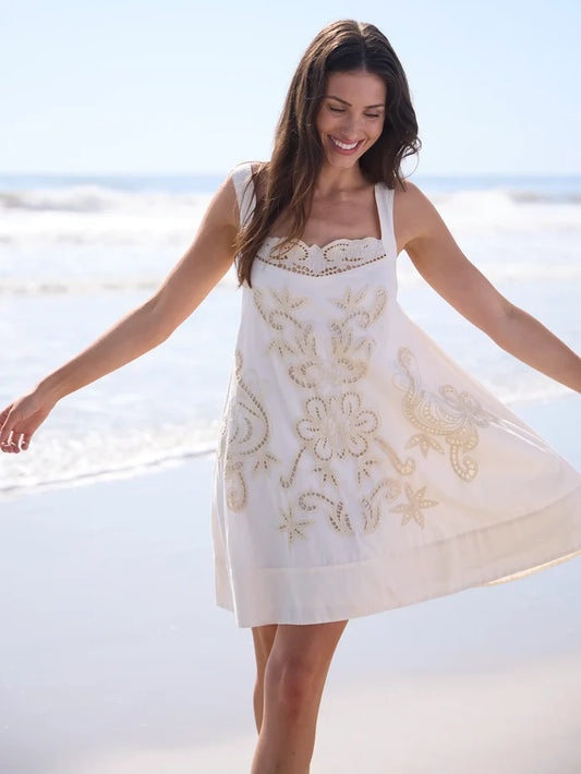 Sadie Eyelet Mini Dress - Ivory-view 1
