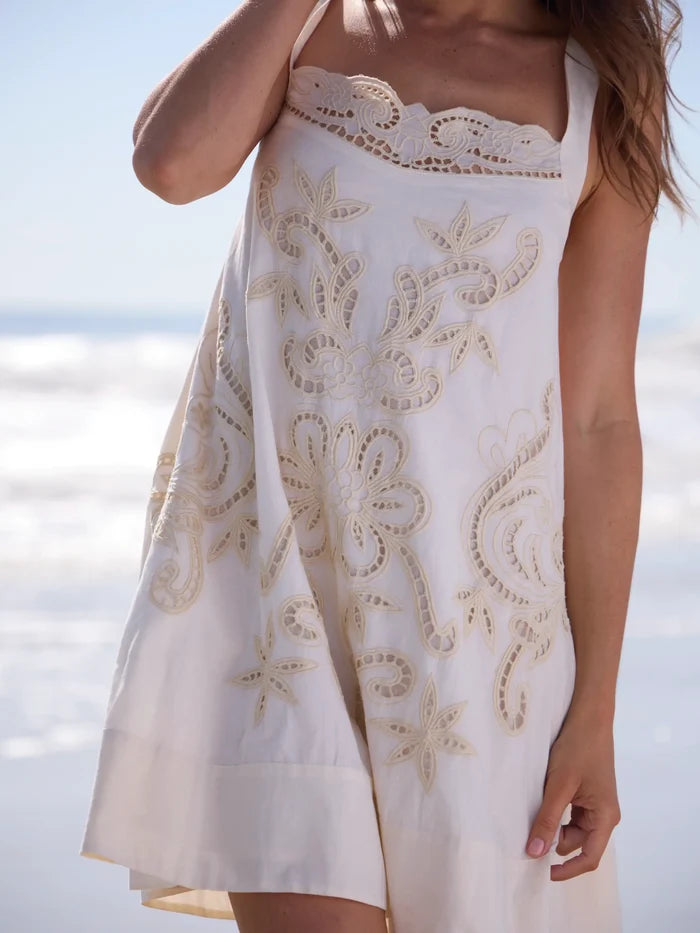 Sadie Eyelet Mini Dress - Ivory-view 2