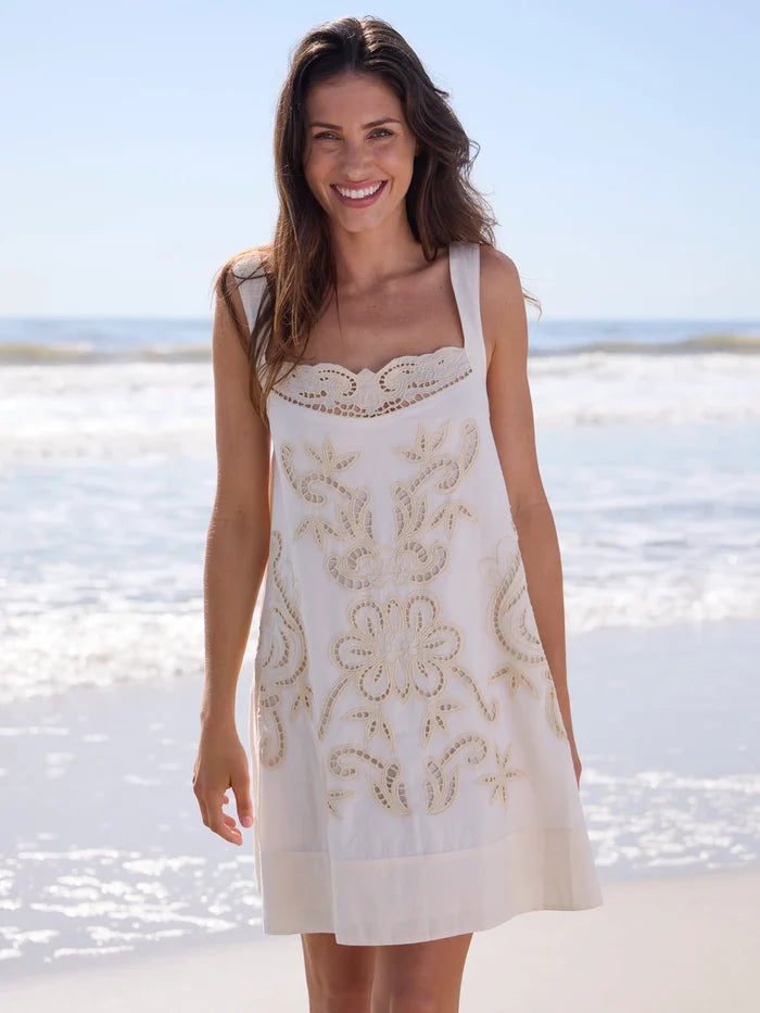Sadie Eyelet Mini Dress - Ivory-view 3