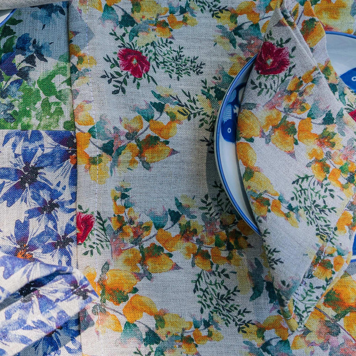 Close-up of the fabric and print on the Saint Valentine Organic Linen Placemats — Set of 6