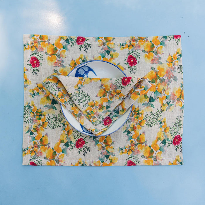 Styled view of the Saint Valentine Organic Linen Placemats — Set of 6