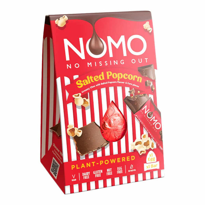 NOMO salted popcorn easter egg. Gluten free, dairy free, nut free, egg free & vegan.