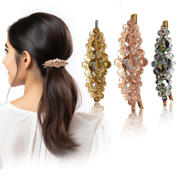 SANAS Crystal Beaded Hair Clips Set of 3 for Women