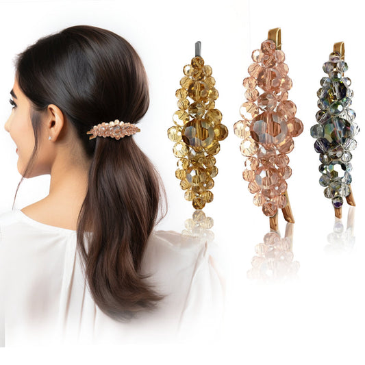 SANAS Crystal Beaded Hair Clips Set of 3 for Women