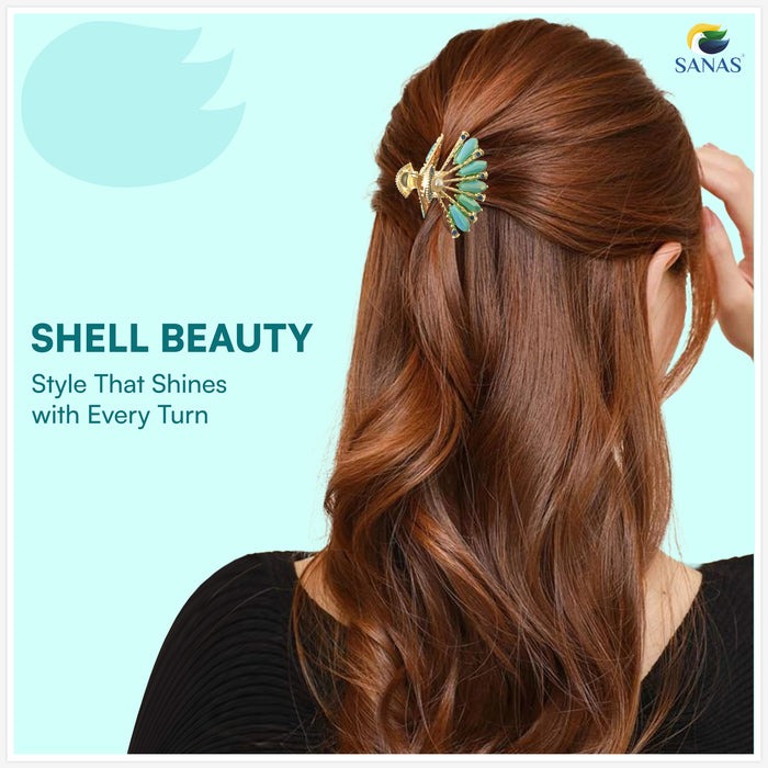 Pearl hair clutcher for women with blue rhinestones for wedding and party hairstyles