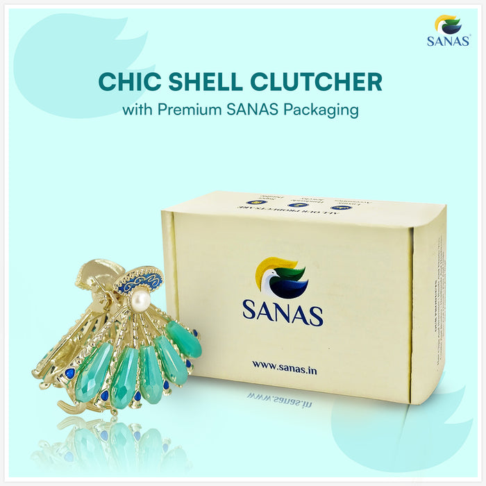 Elegant blue hair clutcher with pearl accents and crystal stones for women