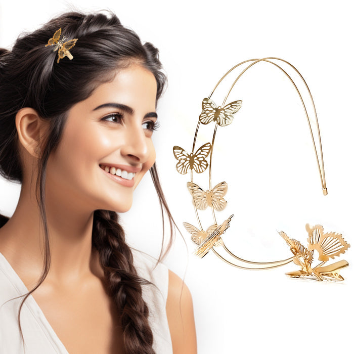 SANAS Butterfly Clip Metal Hairband and Hair Clips Set for Women 4 Pcs