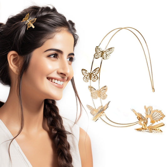 SANAS Butterfly Clip Metal Hairband and Hair Clips Set for Women 4 Pcs