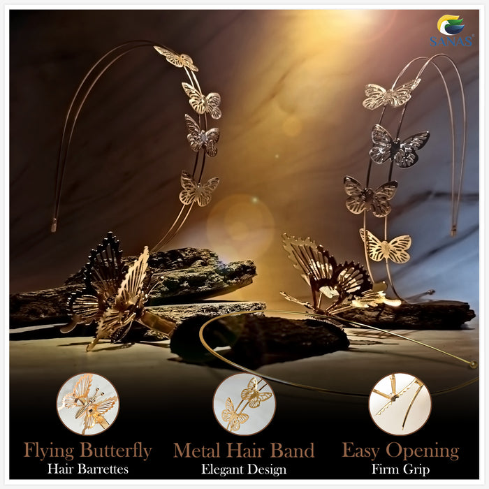 Butterfly Hair Accessories Set with Metal Hairband and Clips