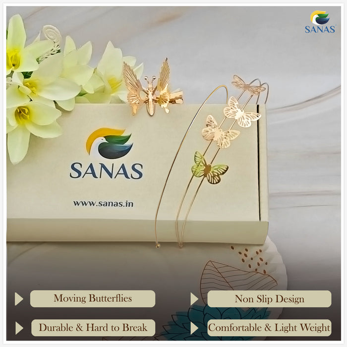 Sanas elegant butterfly clip metal hairband and hair clips