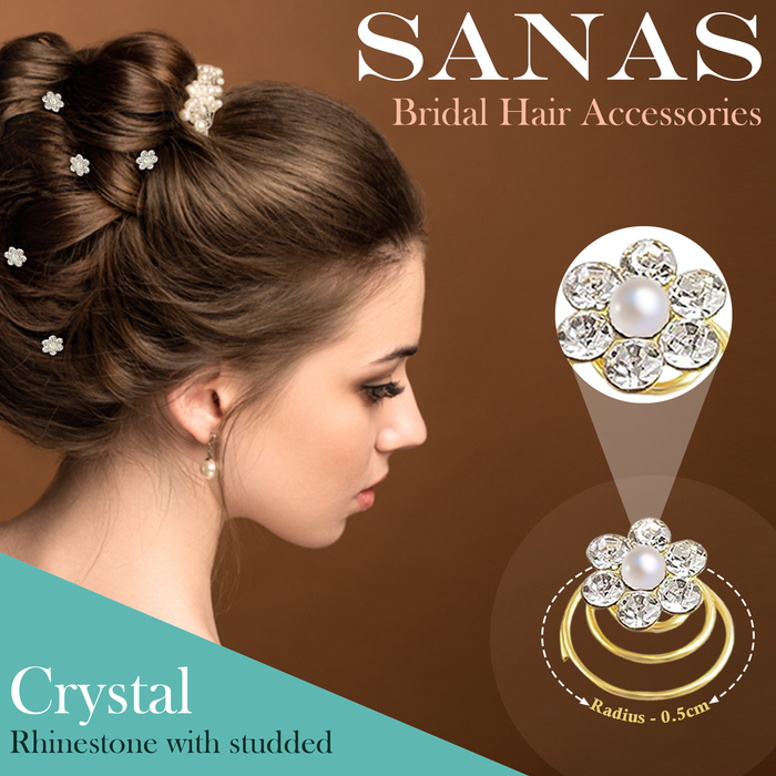 Gold Rhinestone Spiral Bun Pins for Women