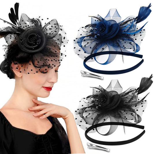 SANAS Flower Fascinator Headbands Set of 2 for Women Wedding Hair Accessories