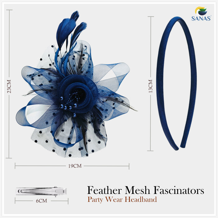 Elegant Black and Navy Blue Flower Fascinator Headbands for Wedding & Party