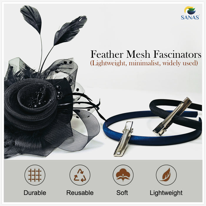 Floral Wedding Fascinator Headband for Women with Mesh and Feather Design