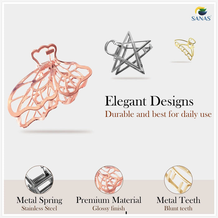 SANAS gold and silver metal hair clips for everyday styling