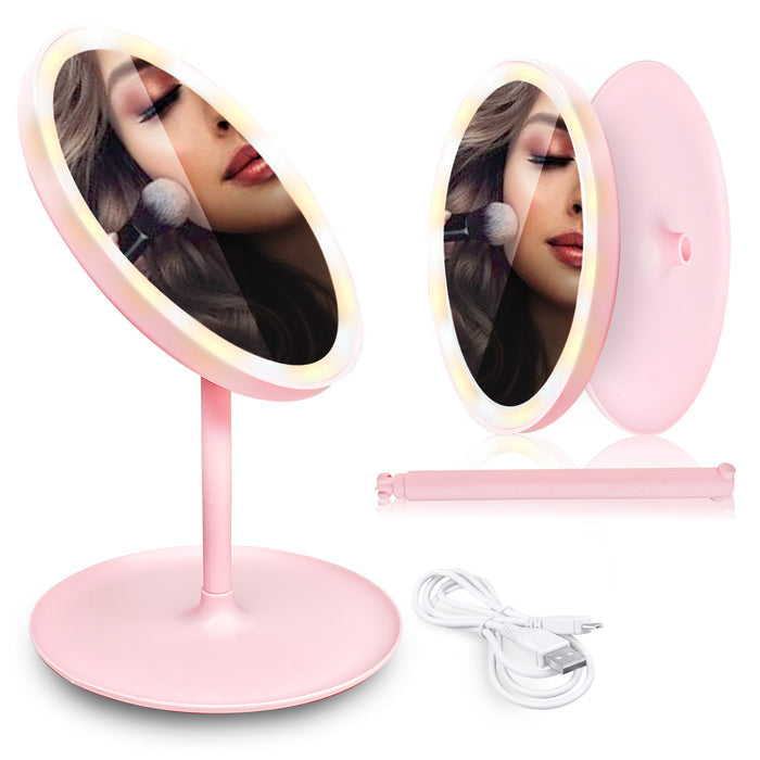 Sanas LED makeup mirror with lights touch screen vanity mirror pink
