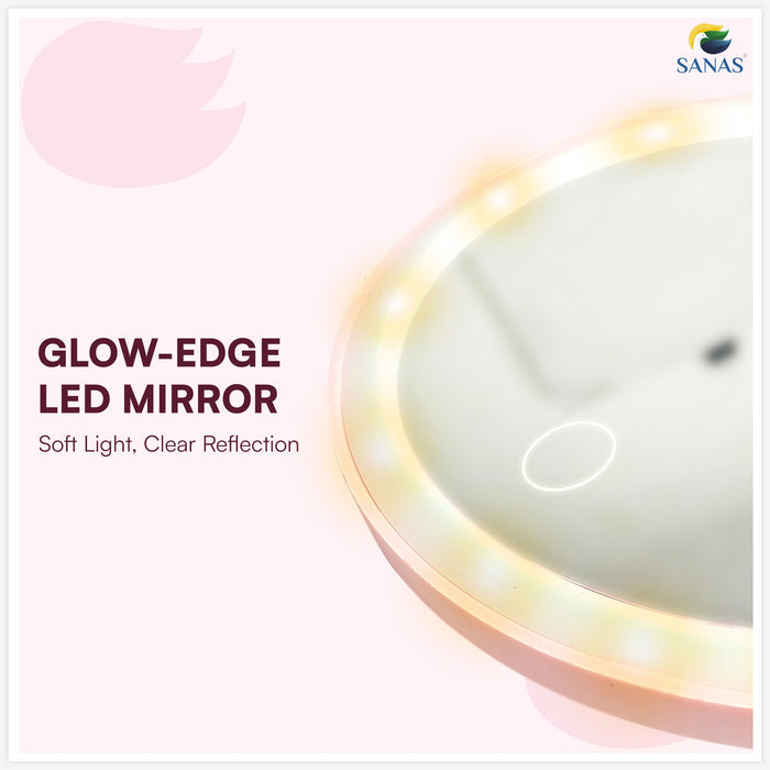 Travel mirror with LED light for makeup application