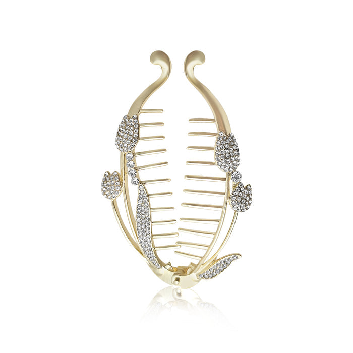 SANAS Metal Fishtail Banana Clip premium hair accessories for women with gold crystal finish