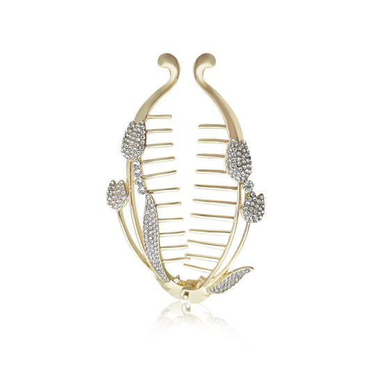 SANAS Metal Fishtail Banana Clip premium hair accessories for women with gold crystal finish