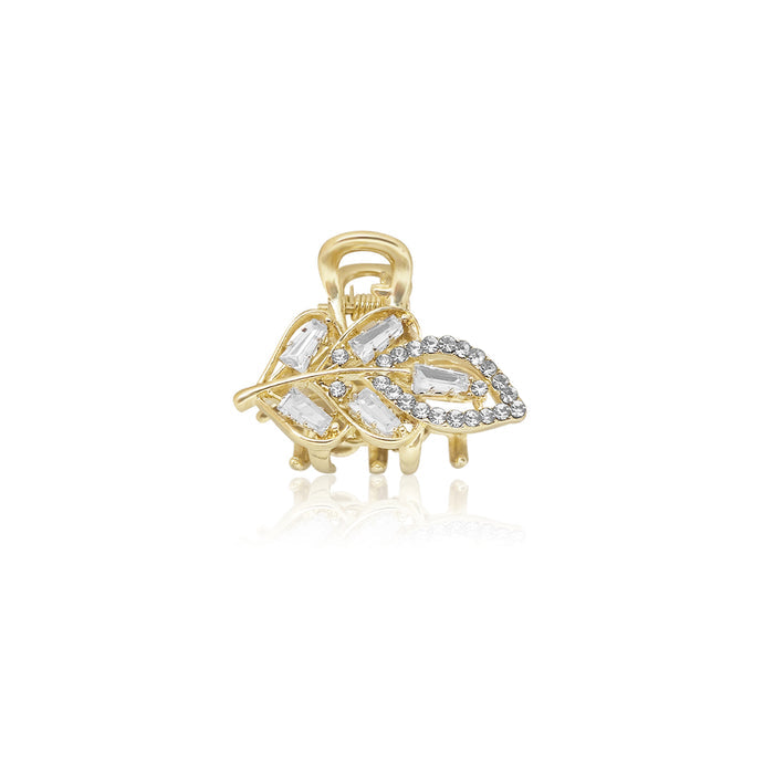 SANAS Mini Leaf Diamond Hair Clip with gold crystal finish for Hair Accessories For Women