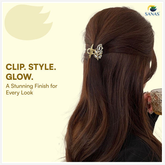 Korean-inspired gold crystal hair clip for women with sparkling rhinestones
