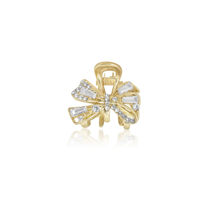 SANAS Tiny Crystal Knot Hair Clip with Gold Bow Design for Hair Accessories For Women