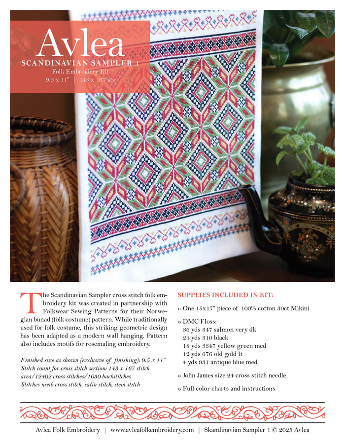 Scandinavian Sampler cross stitch folk embroidery kit