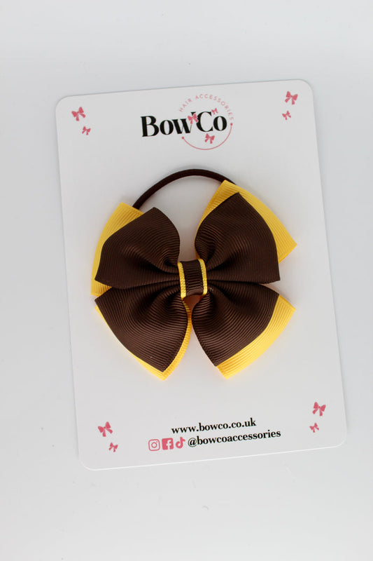 School Bow Brown and Yellow Gold - Layer Edge Bow - Elastic